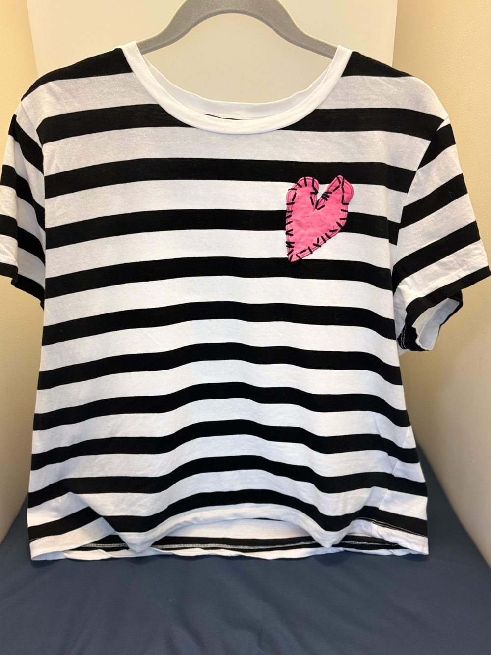 Aqua + Kerri Rosenthal Striped Pink Heart T-shirt